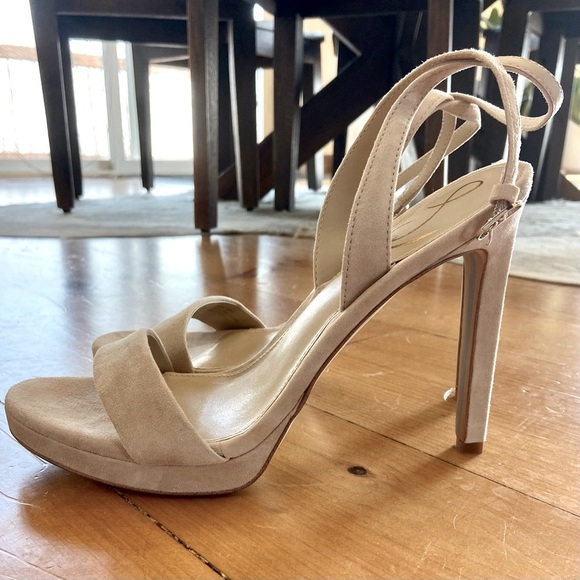 Sam Edelman Cream Suede Stiletto Heels with Ankle Strap - Picture 9 of 14